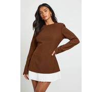 Boohoo Petite Tailored Pleated Hem Structured Mini Dress In Chocolate chocolate 14