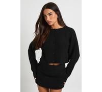 Boohoo Petite Textured Knit Button Through Knitted Cardigan And Mini Skirt Co-Ord In Black black L