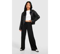 Boohoo Petite Tie Waist Wide Leg Trouser In Black black 10