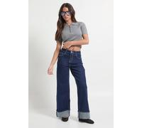 Boohoo Petite Turn Up High Waist Straight Leg Jean In Indigo indigo 8