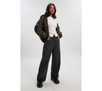 Boohoo Petite Turn Up High Waist Straight Leg Jean In Washed Black washed black 16