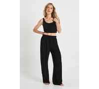 Boohoo Petite Velour Fleece Cami Top & Wide Leg Trousers Lounge Set In Black black 16