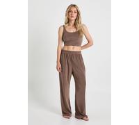 Boohoo Petite Velour Fleece Cami Top & Wide Leg Trousers Lounge Set In Chocolate chocolate 16
