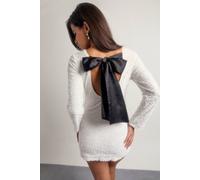 Boohoo Petite Velvet Sequin Bow Back Mini Dress In White white 16