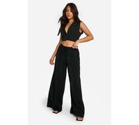 Boohoo Petite Woven Wide Leg Trousers In Black black 14