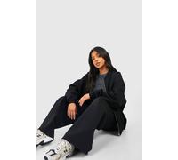 Boohoo Petite Zip Through Bomber Straight Leg Tracksuit In Black black L