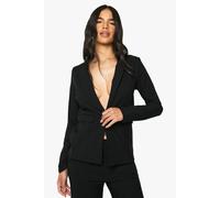 Boohoo Pinstripe Bengaline Single Breasted Blazer In Black black 16