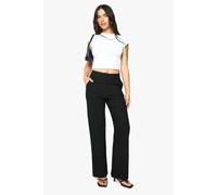 Boohoo Pinstripe Bengaline Wide Leg Trouser In Black black 14