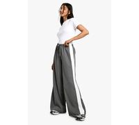 Boohoo Pinstripe Drawstring Waist Wide Leg Trouser In Grey grey 8