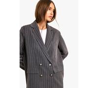 Boohoo Pinstripe Oversized Double Breasted Blazer In Charcoal charcoal 8