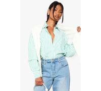 Boohoo Pinstripe Oversized Shirt In Green green 8