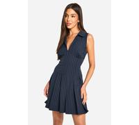 Boohoo Pinstripe Pleated Mini Dress In Navy navy 14
