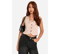 Boohoo Pinstripe Square Neck Crop Waistcoat In Camel camel 6