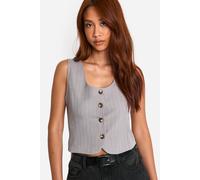 Boohoo Pinstripe Square Neck Crop Waistcoat In Grey Marl grey marl 10