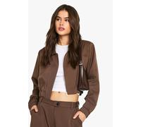 boohoo Women's Pinstripe Tailored Bomber Jacket in Chocolate | Size: 16