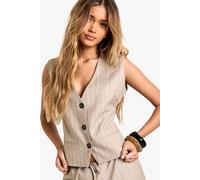 Boohoo Pinstripe Tailored Button Waistcoat In Beige beige 16