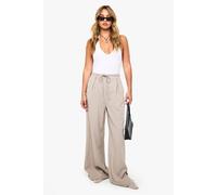 Boohoo Pinstripe Tie Waist Tailored Wide Leg Trousers In Grey grey 14