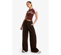 Boohoo Pinstripe Wide Leg Drawstring Trouser In Dark Brown dark brown 14