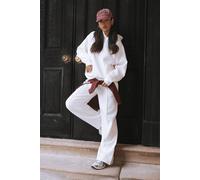 Boohoo Pintuck Detail Deep Waistband Wide Leg Jogger In Ecru ecru S