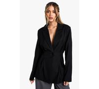 Boohoo Pleat Detail Cinched Waist Blazer In Black black 8