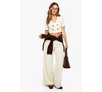 Boohoo Pleat Detail Wide Leg Tailored Trousers In Ivory ivory 8