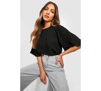 Boohoo Pleat Sleeve Woven Blouse In Black black 14