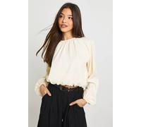 Boohoo Pleated Balloon Sleeve Top In Cream cream 12