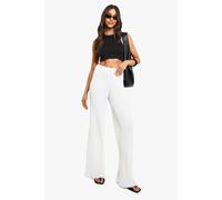 Boohoo Pleated Wide Leg Tailored Trousers In Ivory ivory 8