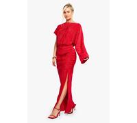 Boohoo Plisse Ruched Split Maxi Dress In Red red 10