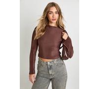 Boohoo Plisse Slash Neck Long Sleeve Top In Chocolate chocolate 14