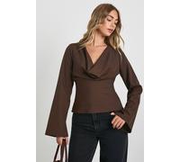 Boohoo Plunge Cowl Neck Top In Chocolate chocolate 10