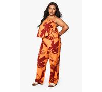 Boohoo Plus Abstract Floral Linen Trousers In Orange orange 18