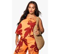 Boohoo Plus Abstract Floral Longline Cami In Orange orange 16