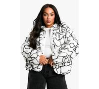 Boohoo Plus Abstract Print Boxy Oversized Teddy Jacket In White white 26