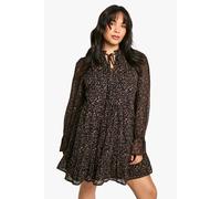 Boohoo Plus Animal Print Chiffon Smock Dress In Leopard leopard 18