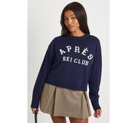 Boohoo Plus Apres Ski Club Cropped Jumper In Navy navy 24-26