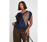 boohoo Women's Plus Argyle Knitted Vest in Navy | Size: 20/22