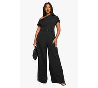 Boohoo Plus Asymmetric Belted Jumpsuit In Black black 22