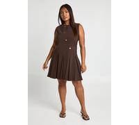 Boohoo Plus Asymmetric Button Down Pleated Mini Dress In Chocolate chocolate 22