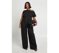 boohoo Women's Plus Asymmetrical Off-The Shoulder Top & Pleated Waist Wide Leg Trouser in Black | Size: 16