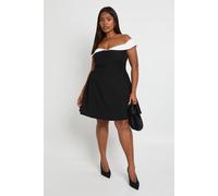 Boohoo Plus Bardot Structured Skater Dress In Black black 24