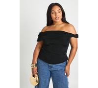 Boohoo Plus Bardot Twist Off The Shoulder Top In Black black 26