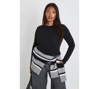 Boohoo Plus Basic Rib Long Sleeve Fitted Longline Top In Black black