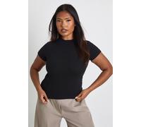 Boohoo Plus Basic Rib Short Sleeve Fitted Top In Black black 18