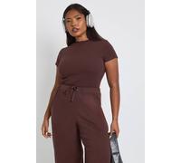Boohoo Plus Basic Rib Short Sleeve Fitted Top In Chocolate chocolate 26