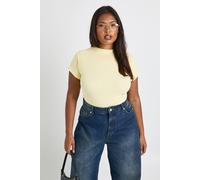 Boohoo Plus Basic Rib Short Sleeve Fitted Top In Lemon lemon 26