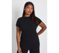 Boohoo Plus Basic Rib Short Sleeve Longline Fitted Top In Black black 20