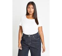 Boohoo Plus Basic Square Neck Short Sleeve Top In White white 16