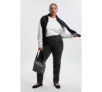 Boohoo Plus Basics High Waisted Ripped Mom Jeans In Washed Black washed black 28