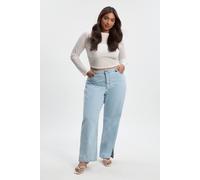Boohoo Plus Basics High Waisted Split Hem Straight Leg Jeans In Bleach Wash bleach wash 20
